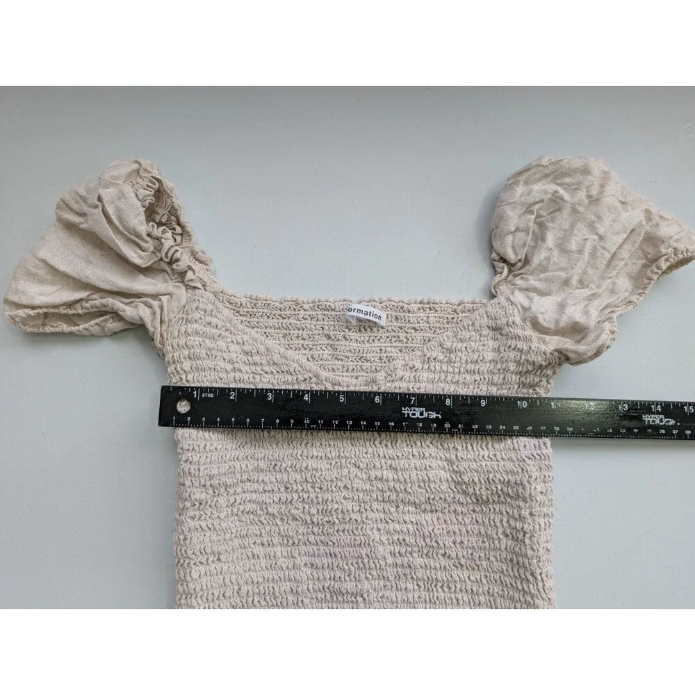 Reformation Juliet Top Linen Smocked Sweetheart Puff Sleeve Crop Blouse Size S